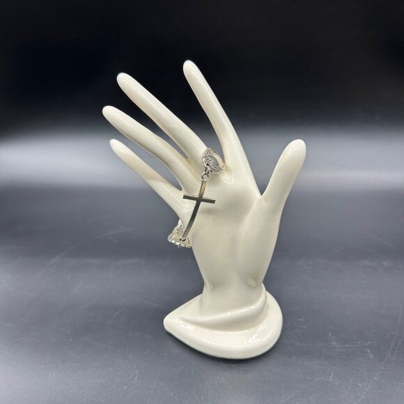 Vintage Spoon Bracelet Cross Charm Magnetic Clasp Silver Toned Smiths Retro - Picture 2 of 10